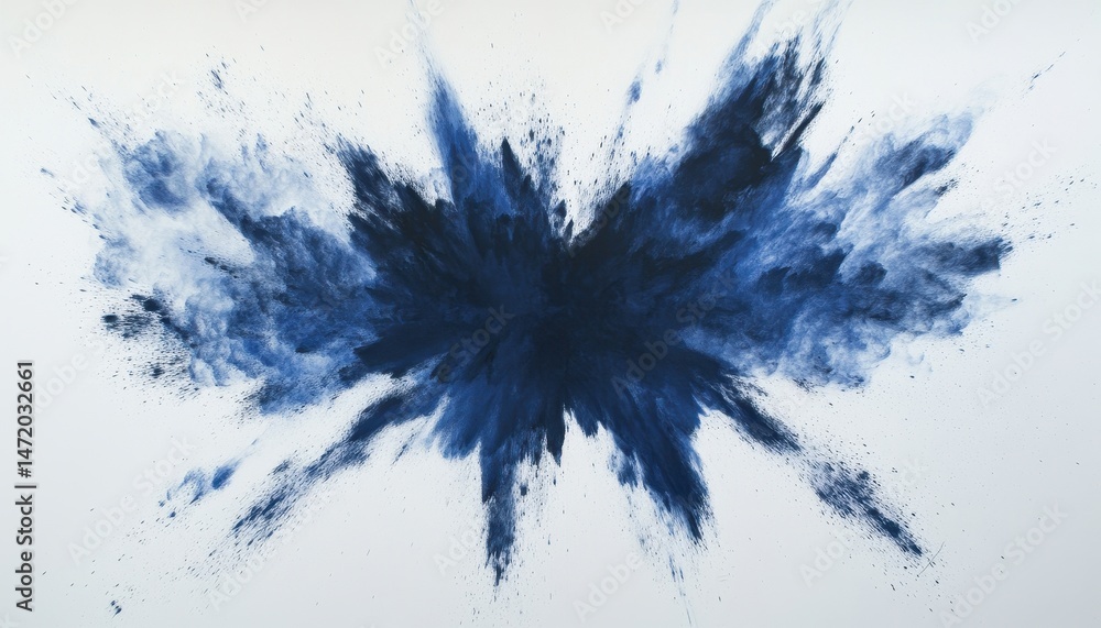 Poster dramatic blue powder explosion on a white background creating an abstract and dynamic effect with vi