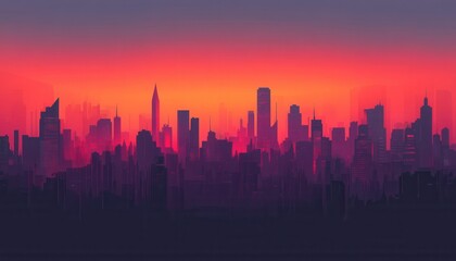 Fototapeta premium Dramatic Cityscape Silhouette at Sunset with Vibrant Orange Sky and Dark Urban Buildings