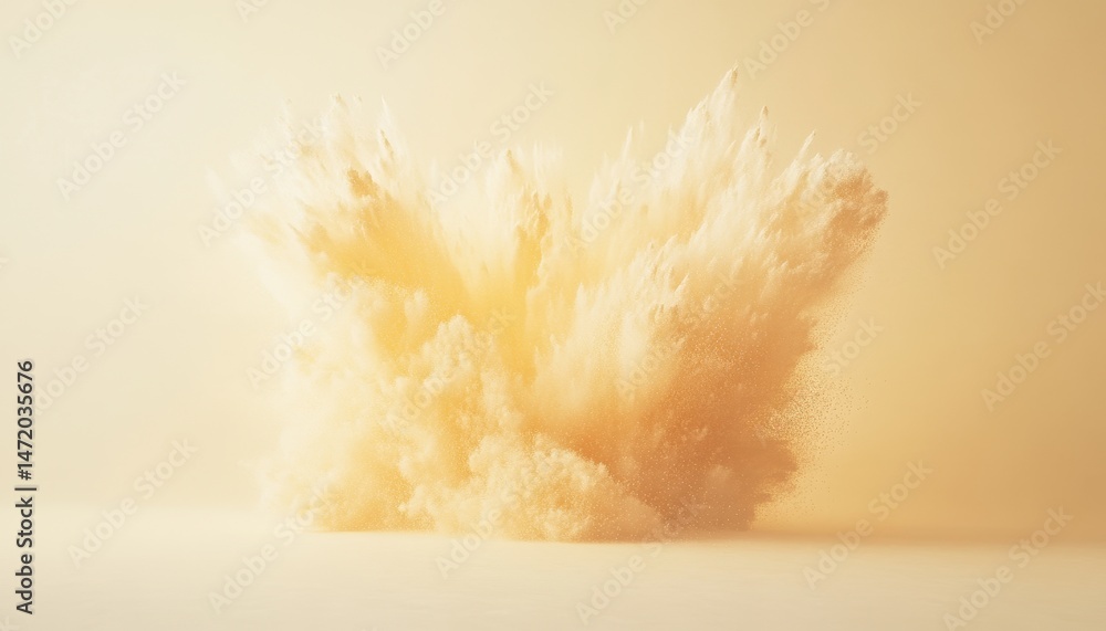 Poster golden powder explosion with dynamic motion and particle effects abstract art of bursting yellow dus
