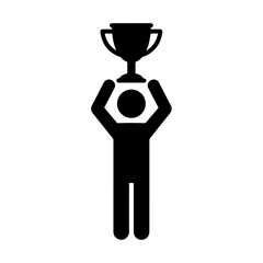 Flat Black Winner Icon on Transparent Background – Trophy and Celebration Concept in Career or Competition Context