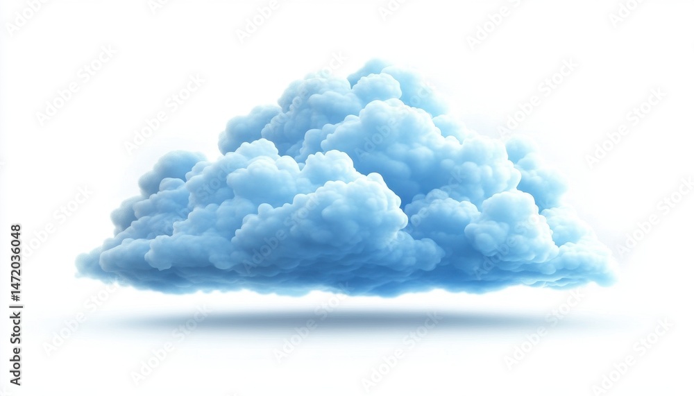 Poster isolated blue cloud on white background in a simple composition of atmospheric weather with a smooth