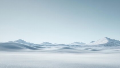 Minimalist Winter Landscape with Snow Covered Mountains Under a Pale Blue Sky
