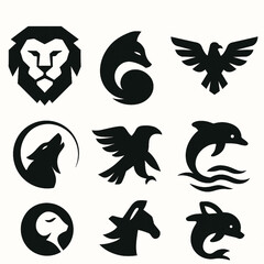 black and white icons set