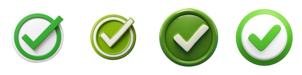 Collection of Checkmark Icon, Bold green tick in circular badge, Confirmation Sign, isolated on white background or Transparent PNG