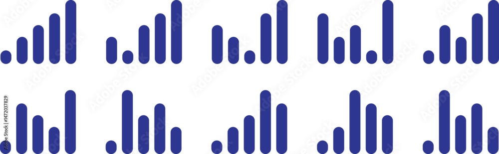 Poster growing bar graph icon. vector growing diagram. set of growing bar graph icon in black on a white ba
