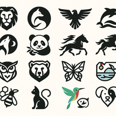 black and white icons set