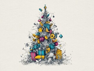 A whimsical, decorative christmas tree illustration.