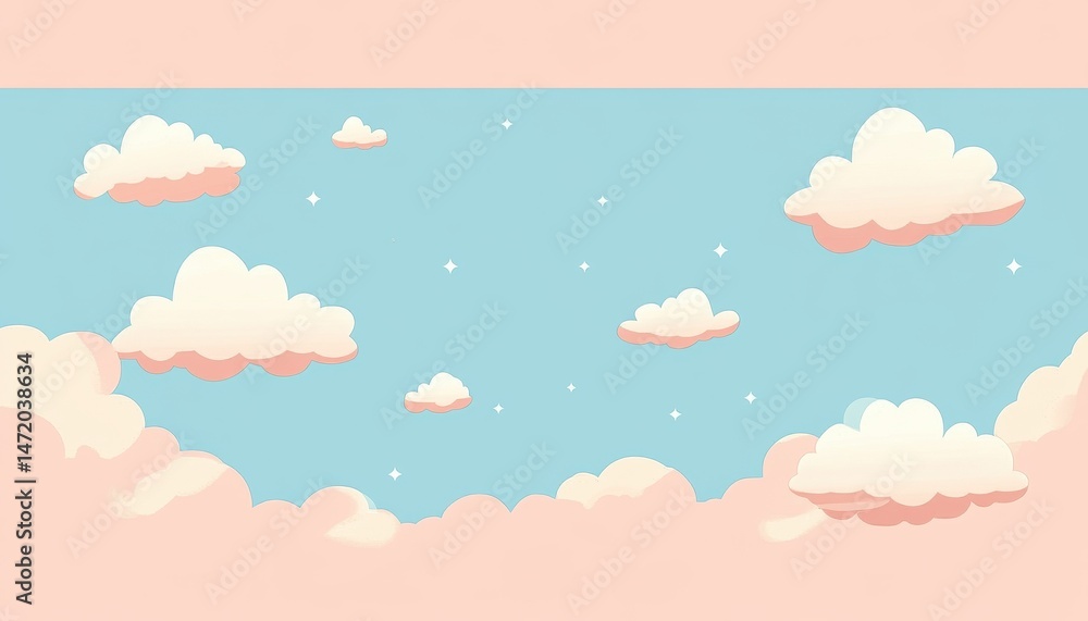 Aufkleber pixel art pastel sky with fluffy clouds illustration gentle colors and dreamy atmosphere ideal for b