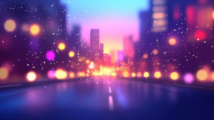 Vibrant Cityscape with Bokeh Lights in Urban Night Scene