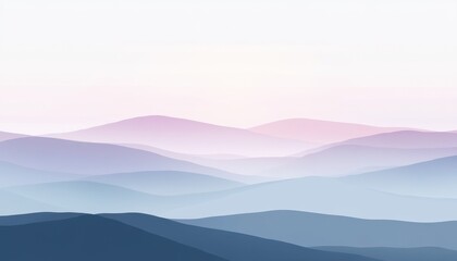 Pixelated Mountain Range Landscape in Blue Purple and Pink Hues with Soft Gradient Lighting Creates a Minimalist Atmospheric Vista