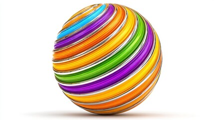 Vibrant Striped Sphere with Glitter Accents on White Background