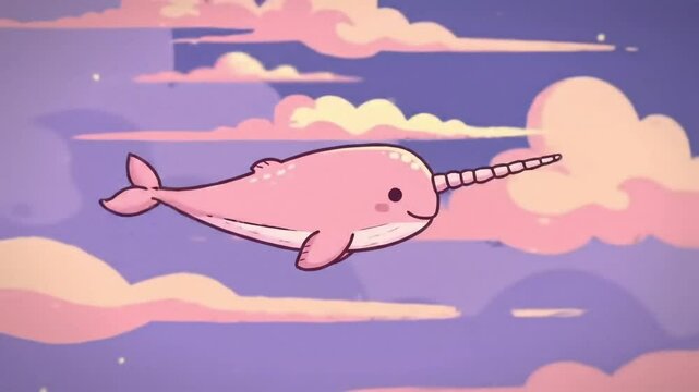 Happy Pinky Narwhal in the Sky
