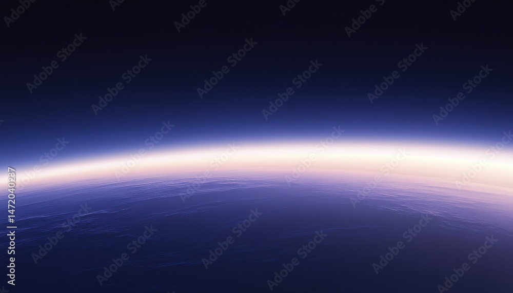 Aufkleber Scenic View of Earth from Space with Blue Atmosphere and Cosmic Horizon and Light and Shadow on Planetary Surface and Texture of Orbital Globe