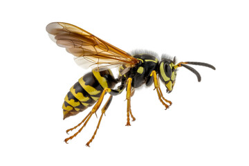 Detailed Close Up Of A European Paper Wasp Flying On A White Background