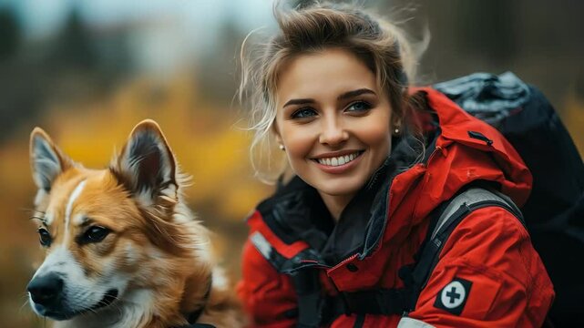 Compassionate paramedic aiding an injured animal on the roadside