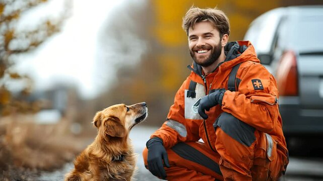 Paramedic provides gentle care to wounded animal on roadside