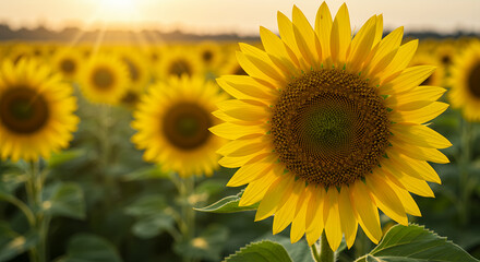 Obraz premium Golden Sunflowers: A Vibrant Field in Bloom | Summer Beauty & Floral Delight