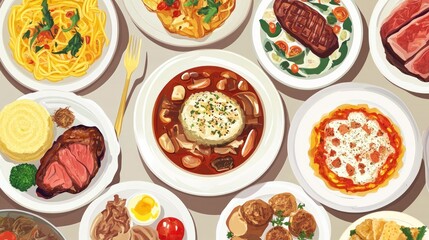 Various delicious dishes on plates