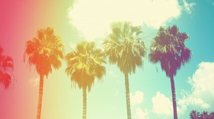 Fototapeta premium Bright and Colorful Tropical Palms Under a Clear Blue Sky