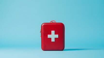 Fototapeta premium Minimalist Red First Aid Kit with White Cross