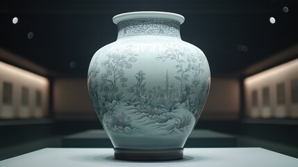 Ornate ceramic vase, detailed landscape design