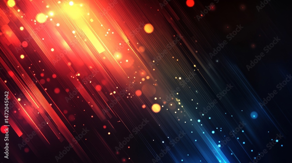 Poster dynamic abstract design with vibrant color streaks.
