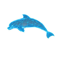 Fototapeta premium Glowing blue dolphin with geometric lines and shapes creating futuristic and dynamic marine animal illustration