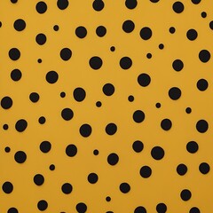 Seamless yellow polka dot pattern on a black backdrop shows a retro design with round circles