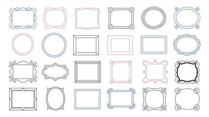 A collection of 20 decorative frame designs arranged in a 4x5 grid on a white background.