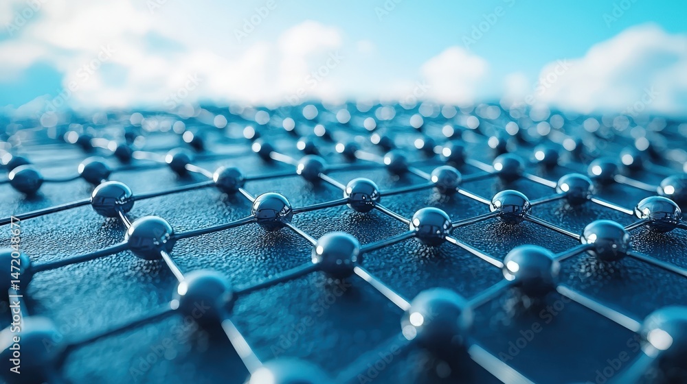 Poster perspective view of a network of interconnected spheres.