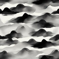 Abstract blue sky and clouds over a mountain landscape illustration with a hazy view