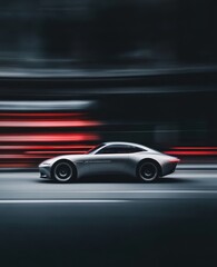 Sleek Silver Car in Motion with Dynamic Blurred Background