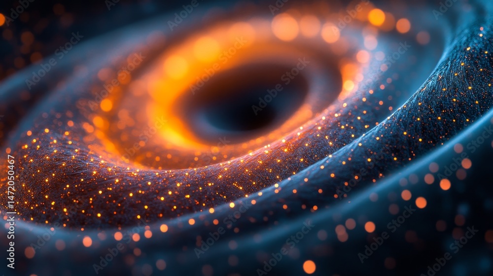Poster abstract swirling patterns with vibrant glowing points.