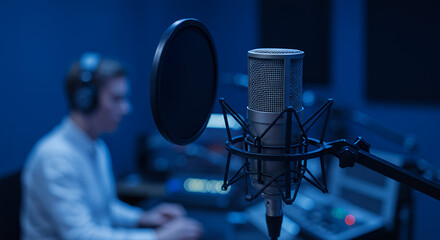 Podcast Studio: Professional Microphone, Sound Engineer, Recording Session. Audio Production, Voice Over, Broadcast, Creative Hub