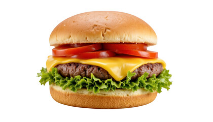Delicious hamburger with cheese, tomato, and lettuce, a classic american meal juicy