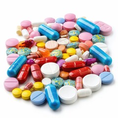 Colorful Assortment of Pills, Tablets, and Capsules on White Surface