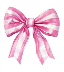 Beautiful Watercolor Pink and White Striped Bow for Decorative Use