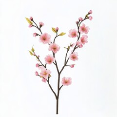 Delicate Pink Cherry Blossom Branch on Light Background