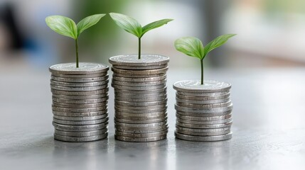 Growth and Prosperity Concept with Coins and Green Seedlings