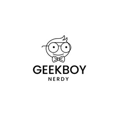 Minimalist Line Art Logo - Geeky Character with Glasses and Bow
Tie