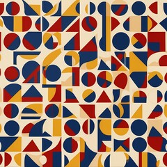 Seamless geometric vector pattern with colorful circles and triangles for retro wallpaper design
