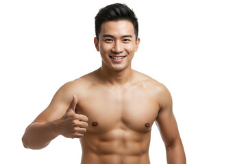 Fototapeta premium Man smiling giving thumbs up isolated on transparent background