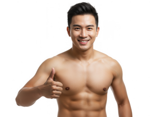 Man smiling giving thumbs up isolated on transparent background