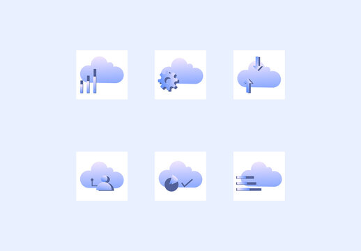 Blue Cloud Computing Data Storage Network Icons Set
