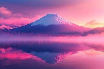 Obraz premium Majestic mountain reflected in a tranquil lake at sunrise