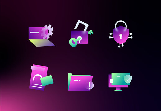 Cybersecurity Technology Icons Digital Security Set