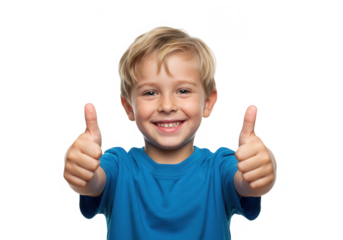 Smiling boy giving thumbs up isolated on transparent background