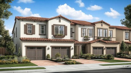 Fototapeta premium Detailed D rendering of housing development with cul-de-sacs and landscaped medians