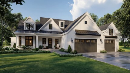 Obraz premium Floor plan showing attached garage, mudroom, and open concept living space in high detail