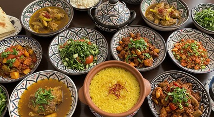 Fototapeta premium Assorted Middle Eastern Food Bowls on Table